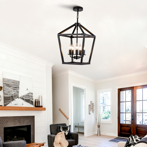 Black Iron 5-Light Farmhouse Lantern Chandelier, 12.9-Inch