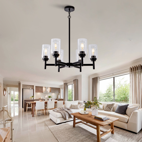 Farmhouse 6-Light Black Iron Chandelier, 23.63 x 45.90 Inch