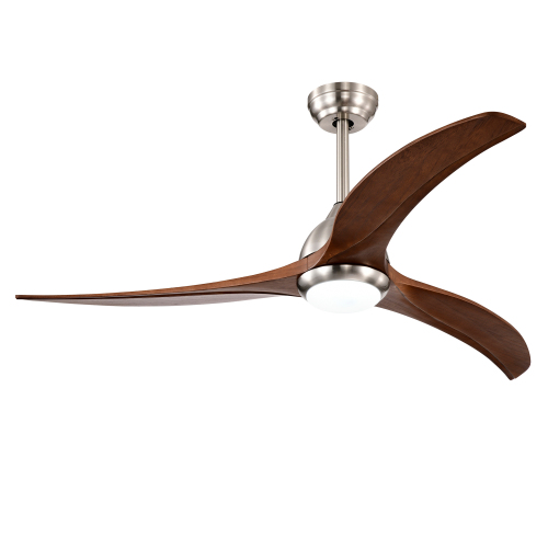 52" Solid Wood Blades Ceiling Fan With Light with Remote Control, Noiseless Reversible Motor, 6 Speed ,3 Color , for Patio Living Room, Bedroom, Indoor.(Stain nickel + Walnut ) - Metal & Wood - Acrylic