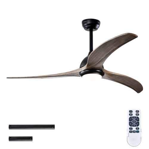52" Solid Wood Blades Ceiling Fan, Indoor Ceiling Fan With Light with Remote Control, Noiseless Reversible Motor, 6 Speed ,3 Color , for Patio Living Room, Bedroom, Office,Indoor.(Matte Black) - Metal & Wood - Acrylic