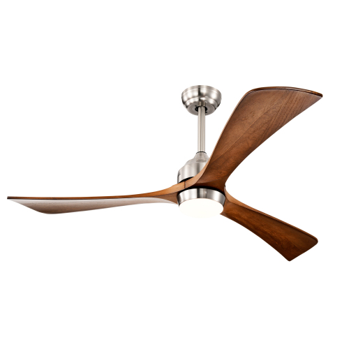 52" Solid Wood Blades Ceiling Fan with Lights Remote Control,Quiet DC Motor 3 Blade Ceiling Fans 6 Speed Levels,Reversible Ceiling Fan, for Patio Living Room, Bedroom, Office,Indoor.(Stain nickel ) - Metal & Wood - Acrylic