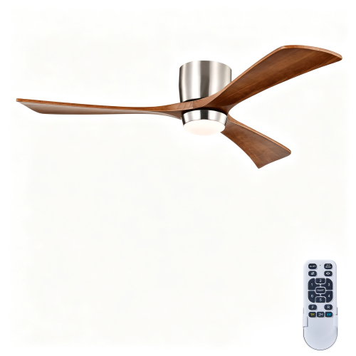 52" Flush Mount Solid Wood Blades Ceiling Fan with Lights Remote Control,Quiet DC Motor, 6 Speed ,Reversible Ceiling Fan for Patio Living Room, Bedroom, Office,Indoor.(Stain Nickel ) - Metal & Wood - Acrylic - American Design,Contemporary,Modern