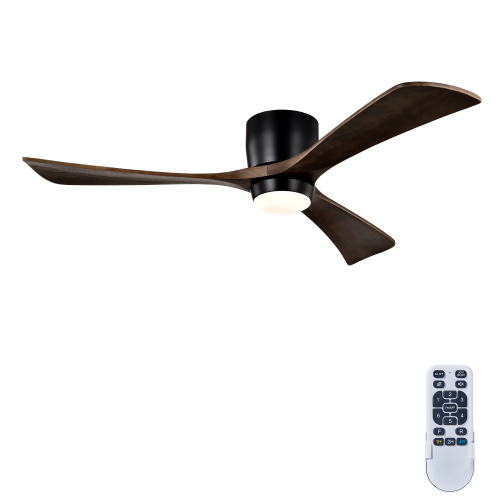52" Flush Mount Solid Wood Blades Ceiling Fan with Lights Remote Control,Quiet DC Motor, 6 Speed ,Reversible Ceiling Fan for Patio Living Room, Bedroom, Office,Indoor.(Matte Black) - Metal & Wood - Acrylic - American Design,Contemporary,Modern