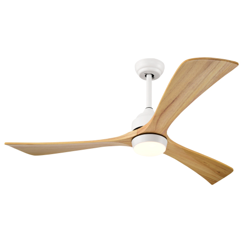 52" Solid Wood Blades Ceiling Fan with Lights Remote Control,Quiet DC Motor 3 Blade Ceiling Fans 6 Speed Levels,Reversible Ceiling Fan, for Patio Living Room, Bedroom, Office,Indoor.(White +Natural) - Matte White,Natural Wood - Metal & Wood - Acrylic