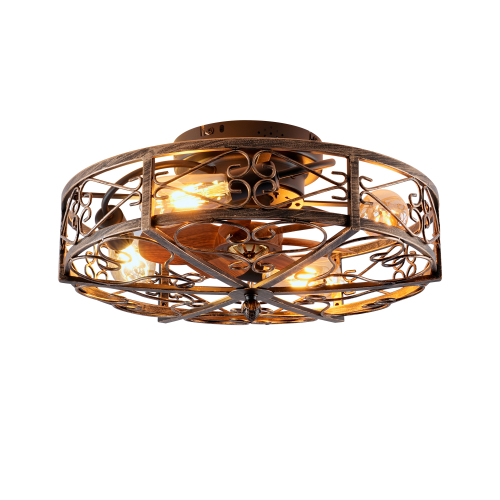 20'' Mounting Type Caged Ceiling Fan with Lights and Remote Control ,Reversible Motor, DC Remote Control,6 Speed Ceiling Fan,Timing Fan Lamp--NOT Included Bulbs(Antique Bronze) - ABS - Iron - American Design,Antique,Classic
