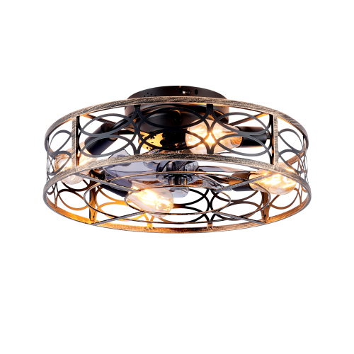 20" Low Profile Caged Ceiling Fans with Lights and Remote, Farmhouse Flush Mount Ceiling Fan with 6 Speeds Reversible Motor, for Kitchen, Bedroom--NOT Included Bulbs - Blush+Gold,Bronze - PC - Iron - American Design,Antique,Classic