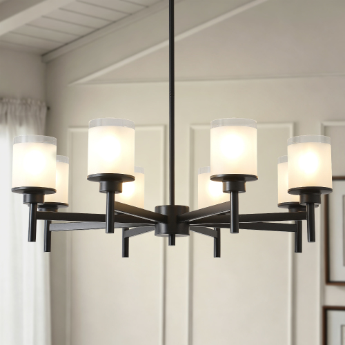 Matte Black 8-Light Frosted Glass Adjustable Farmhouse Chandelier