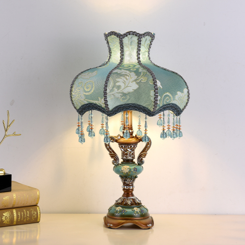 Blue Victorian Floral Resin Table Lamp with Lace Shade, 20.5 Inch