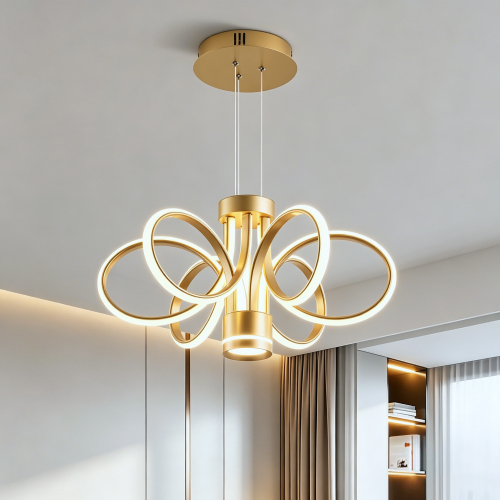 Gold Metal LED Chandelier, 19.69-Inch Modern Farmhouse Light