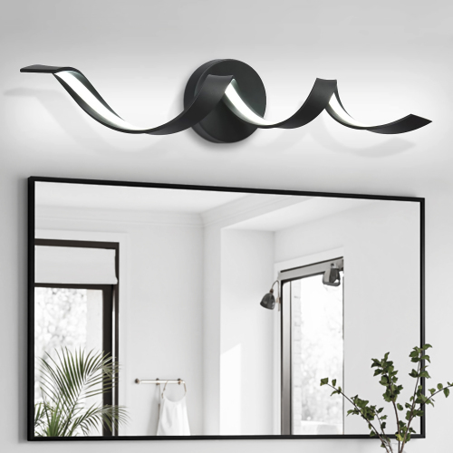 Modern 24-Inch Black Metal Spiral LED Bathroom Vanity Light, 15W