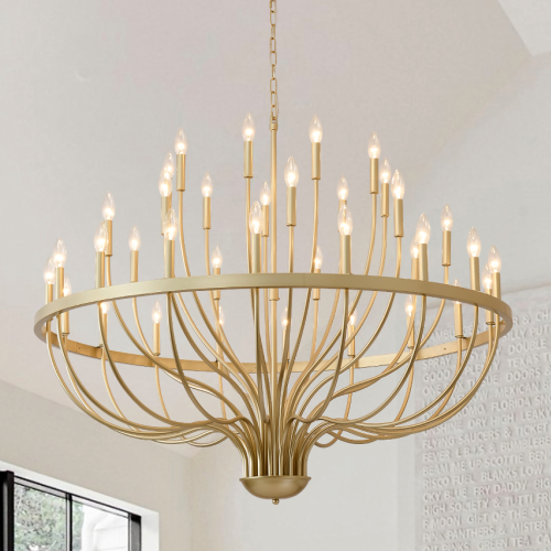 36-Light Gold Iron Candle Chandelier, 39.4-Inch American Design