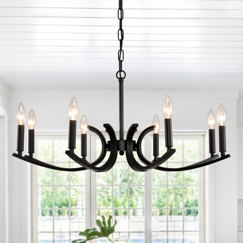 30-Inch 8-Light Matte Black Iron Adjustable Farmhouse Chandelier