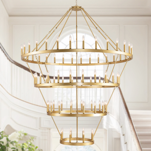 69.3-Inch Gold Iron 80-Light 4-Tier Wagon Wheel Chandelier Fixture