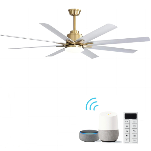 (same as W882P147244) 66 Inch Modern Smart Ceiling Fan With Dimmable Led Light 8 ABS Blades Remote Control Reversible DC Motor For Home Office - Gold - Metal - Metal - Not Specified - 66-Inch