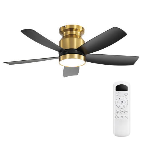 42 Inch Flush Mount Ceiling Fans with LED Light 22W and Remote Control 5 ABS Fan Blades for Indoor - Gold - ABS,Metal - 42-Inch
