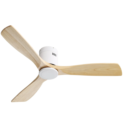 52 Inch Wooden Ceiling Fan With 3 Solid Wood Blades Remote Control Reversible DC Motor Witout Light - Matte White - Metal & Wood - 52-Inch