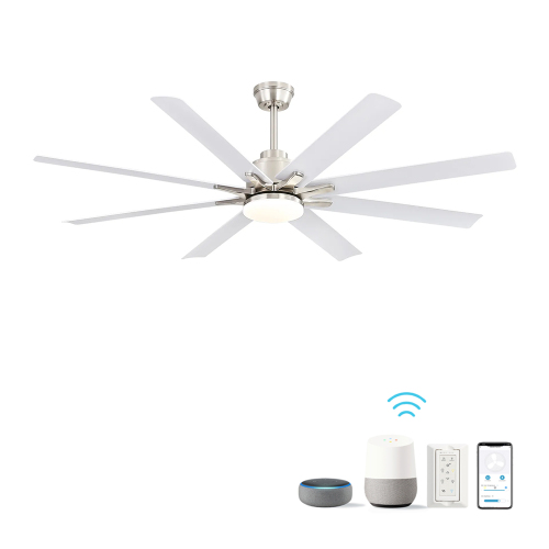 66 Inch Modern Ceiling Fan With Dimmable Led Light 8 ABS Blades Remote Control Reversible DC Motor For Home Office - Nickel - Metal - Metal - Not Specified - 66-Inch