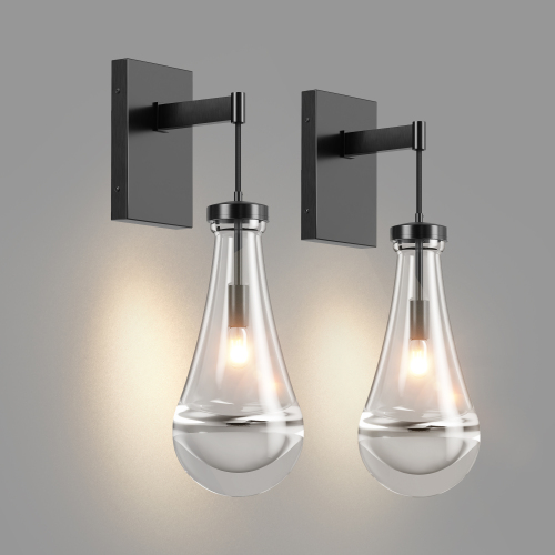 Set of 2 Black Iron Dimmable Raindrop Wall Sconces, 17.7-Inch