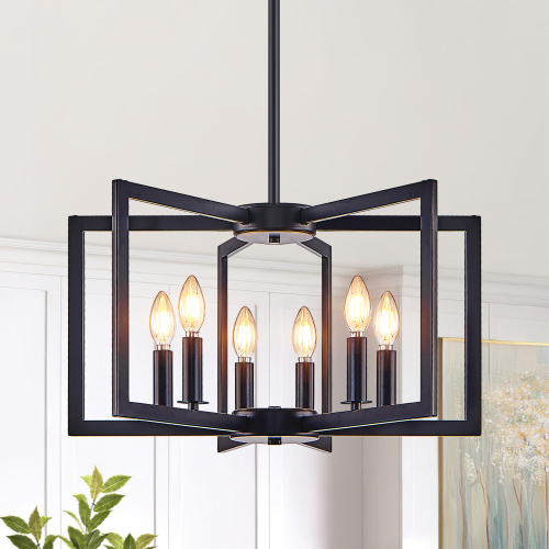 22-Inch Modern Black Geometric 6-Light Iron Chandelier Pendant