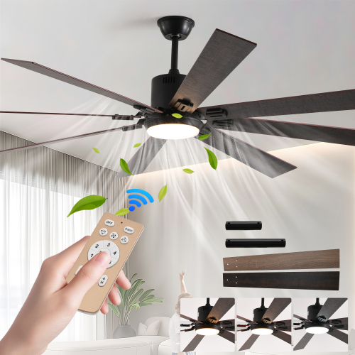 72-Inch Walnut Iron LED Ceiling Fan with Remote and 8 Blades