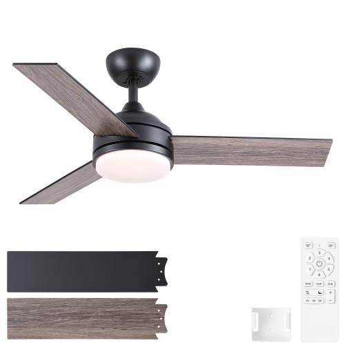 42 in. Indoor Black Ceiling Fan with Intergrated LED Light Kit with Remote Control, 3 Plywood Blades and Work with Smart APP - Metal,Plywood - Modern