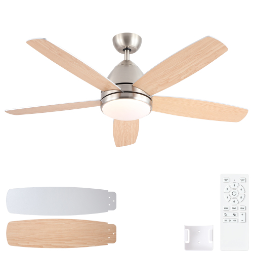 52 in. Indoor Brushed Nickel Ceiling Fan with Intergrated LED Light Kit with Remote Control, 5 Plywood Blades and Work with Smart APP - Metal,Plywood - Metal