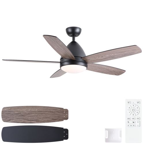 52 in. Indoor Black Ceiling Fan with Intergrated LED Light Kit, Remote Control, 5 Plywood Blades and Work with Smart APP - Metal,Plywood - Metal