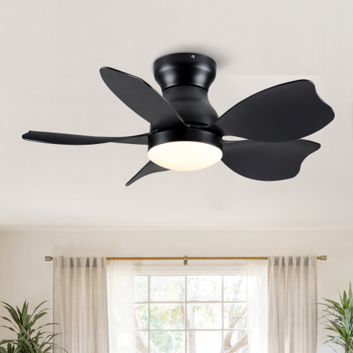30" Small Kid's Low Profile Flush Mount Ceiling Fan Lighting with Remote Control for Small Children Room - Black,Matte Black - ABS - American Design,Contemporary,Farmhouse,Minimalist,Modern