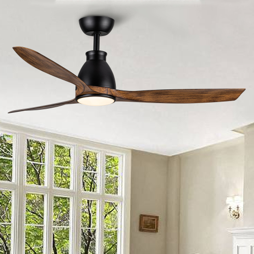 52 inch indoor black ceiling fan with LED light - Black+Brown - Steel - Steel - American Traditional,Farmhouse,Rustic - 52-Inch