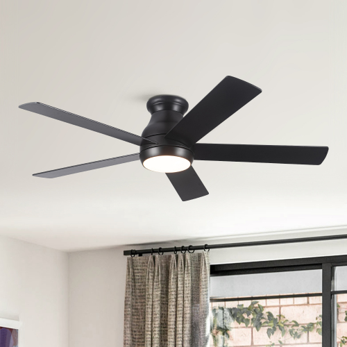 52" Low Profile Ceiling Fan with Lights - Matte Black - Metal,Plywood - Plywood - American Design,Minimalist,Modern
