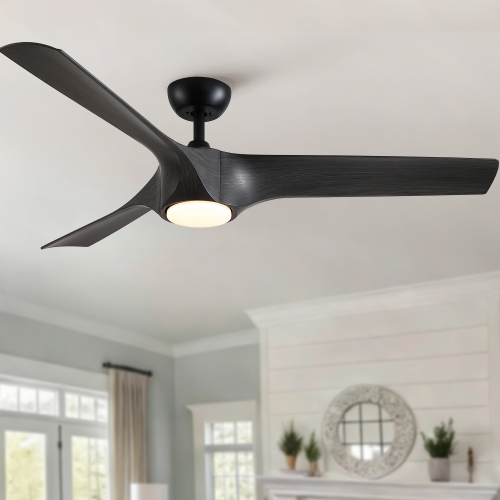56" Modern Farmhouse Reversible Quiet Motor Ceiling Fan Light with Dark Gray ABS Blades - Black+ Gray - ABS,Metal - American Design,Contemporary,Farmhouse,Minimalist,Modern