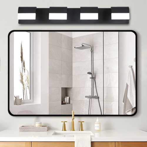 4-Light Black Iron Bathroom Vanity Mirror Light, 29.9-Inch Size