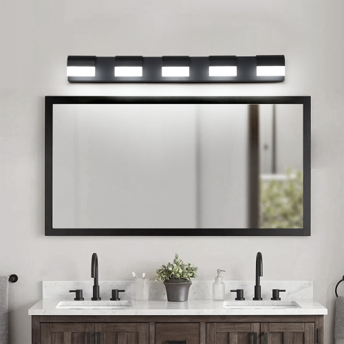Modern 5-Light Black Iron LED Bathroom Vanity Wall Lighting Fixture