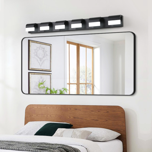 29.90-Inch Black Iron 6-Light LED Bathroom Vanity Wall Light for Mirror
