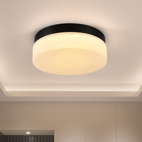 12-Inch Black Iron LED Flush-Mount Ceiling Light, 24W Round Profile