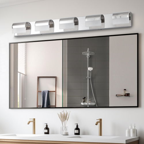 Modern 5-Light Chrome Iron LED Vanity Light, 29.90 x 3.50 x 4.30 in.