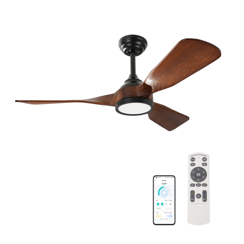 42 inch Wood Ceiling Fans with Lights and Remote, Modern Low Profile Ceiling Fan with Light, 6 Speed, Reversible DC Motor, for Bedroom/Outdoor/Farmhouse/Patios - Black+Brown - Metal & Wood - 42-Inch