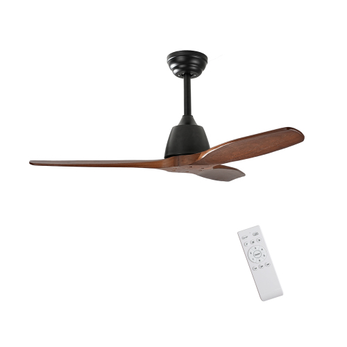 42" Wood Ceiling Fan NO light, 3 Reversible Blades, with 6 Speeds Reversible DC Motor,Low Profile Ceiling Fan with no light for Living Room Kitchen Bedroom - Brown Black - Metal & Wood
