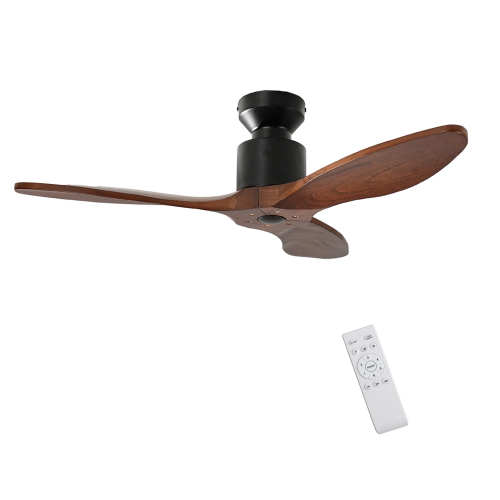 42 Inch wood Ceiling Fan no light with Remote Control, Low Profile Flush Mount Ceiling Fan without Light,Noiseless Reversible DC Motor with Timer - Black+Brown - Metal & Wood - 42-Inch