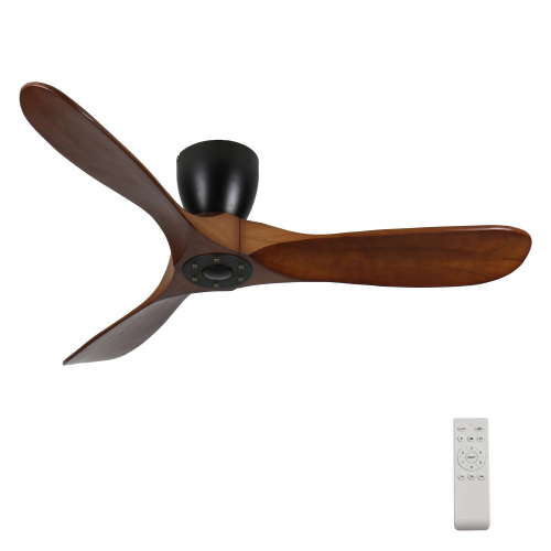42-Inch Flush Mount Ceiling Fan Without Light, Solid Wood Blades, Reversible Quiet DC Motor, Remote Control with 6 Speeds & Timer, Energy Saving for Bedroom, Living Room, No Sloped Ceiling - Natural Wood - Metal & Wood