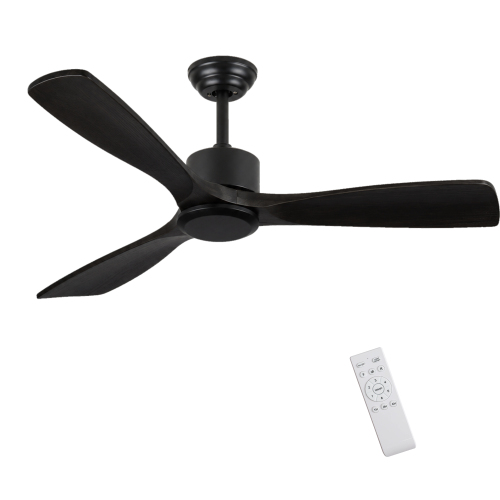 52" Wood Ceiling Fan NO light, 3 Reversible Blades, with 6 Speeds Reversible DC Motor,Low Profile Ceiling Fan with no light for Living Room Kitchen Bedroom - Black - Metal & Wood