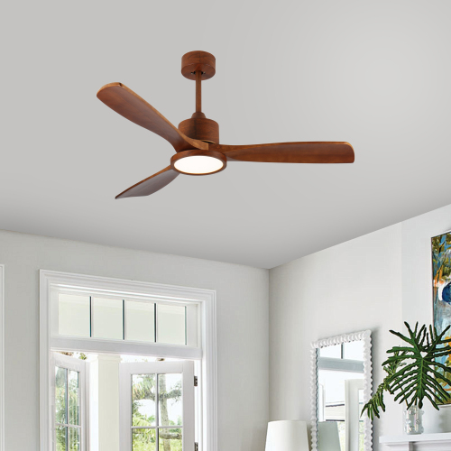 36 inch Wood Ceiling Fans with Lights and Remote, Modern Low Profile Ceiling Fan with Light, 6 Speed, Reversible DC Motor, for Bedroom/Outdoor/Farmhouse/Patios - Brown - Metal & Wood - 36-Inch