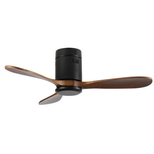 42-Inch Flush Mount Ceiling Fan Without Light, Solid Wood Blades, Reversible Quiet DC Motor, Remote Control with 6 Speeds & Timer, Energy Saving for Bedroom, Living Room,  No Sloped Ceiling - Natural Wood - Metal & Wood