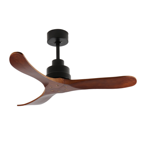 42-Inch Ceiling Fan Without Light, Solid Wood Blades, Downrod Mount for Sloped Ceiling ≤15°, Reversible Quiet DC Motor, Remote Control with 6 Speeds & Timer, Energy Saving for Bedroom, Living Room - Natural Wood - Metal & Wood