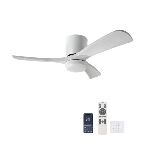 42" Solid Wood Ceiling Fan with Light-Flush Mount, Dc Motor ( Pale White Washed Walnut) - Antique White - Metal & Wood