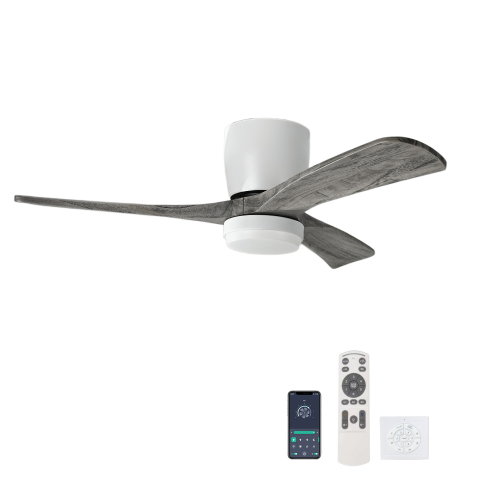 42" Solid Wood Ceiling Fan with Light-Flush Mount, Dc Motor ( Weathered Gray Walnut) - Black+ Gray - Metal & Wood