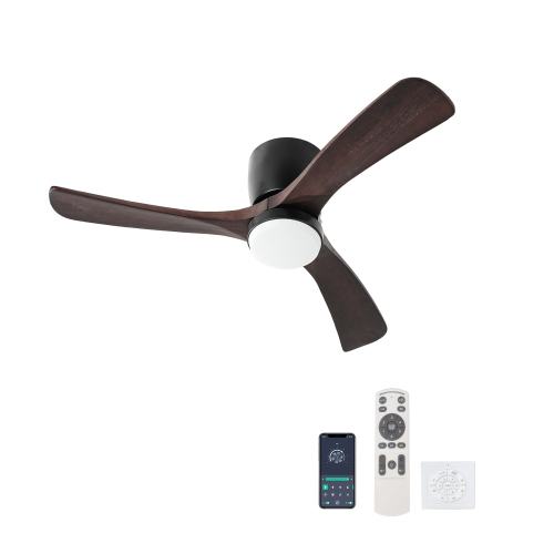 42" Solid Wood Ceiling Fan with Light-Flush Mount, Dc Motor (Dark Purple Walnut) - Metal & Wood