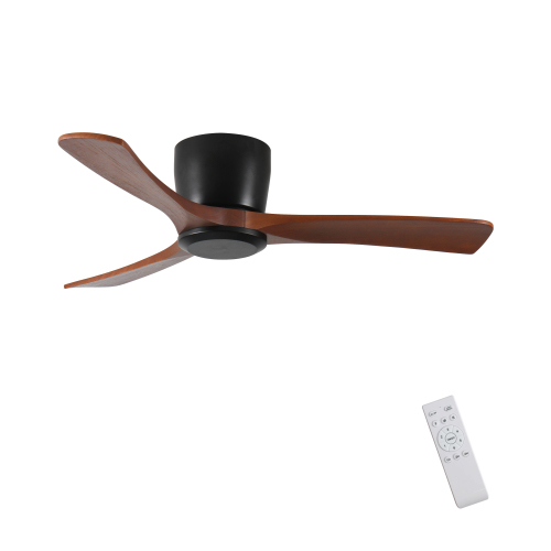 52 Inch Ceiling Fan no light with Remote Control, Low Profile Flush Mount Ceiling Fan without Light,Noiseless Reversible DC Motor with Timer - Black Brown - Metal & Wood - 52-Inch