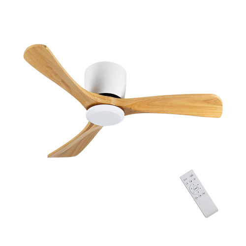 52 Inch Ceiling Fan no light with Remote Control, Low Profile Flush Mount Ceiling Fan without Light,Noiseless Reversible DC Motor with Timer - Yellow+White - Metal & Wood - 52-Inch