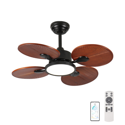 33-Inch Ceiling Fan with Light, 5 Solid Wood Blades, DC Motor, APP & Remote Control, Dimmable Full-Spectrum LED, Reversible Airflow, for 15x15 ft Living Room Bedroom, Works on Sloped Ceilings (<15°) - Antique Natural - ABS+Steel(Q235)+Wood+PVC